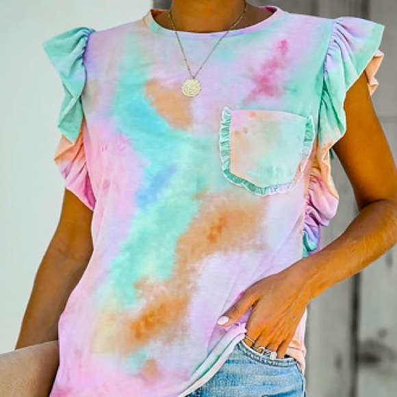 Tops - LAST 💕 Tie Dye Ruffle Tank